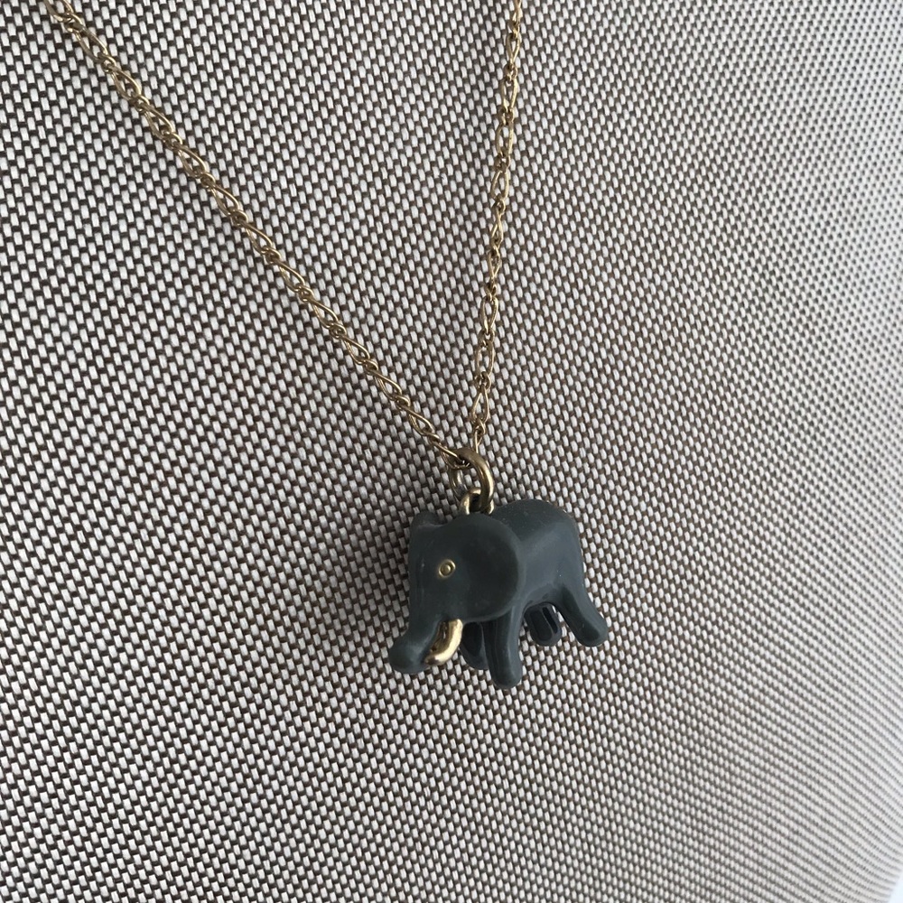 JCrew gold chain with grey enamel elephant
